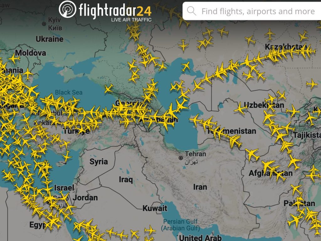 Airlines are being squeezed into this sliver of sky as much of the Middle East joins Russia on the airspace no-fly list