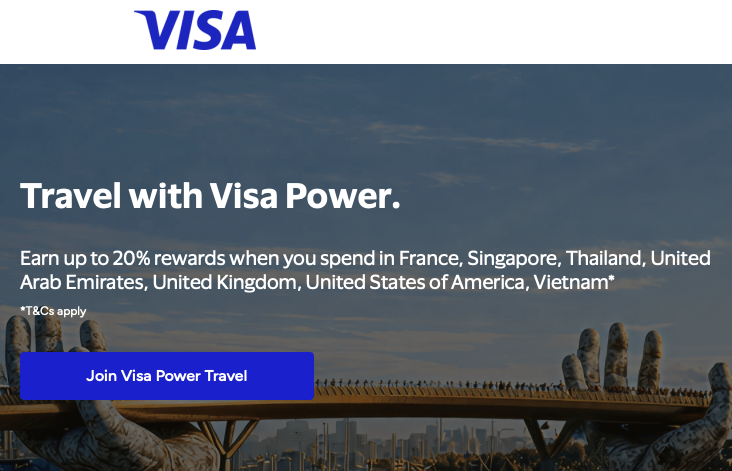 Visa Power Travel: Earn Up to 20% Back on Your Overseas Spends on a Visa Credit / Debit Card This Summer